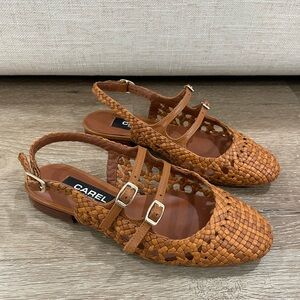 Carel Paris Woven Tan Slingback Mary Jane Pump